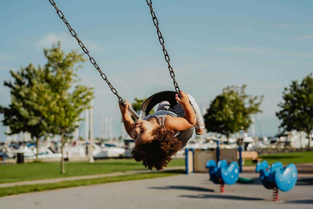 Gray swing chair.